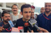 Gautam Gambhir interacting with media persons in Katra during his visit on Saturday.