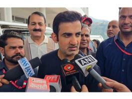 Gautam Gambhir interacting with media persons in Katra during his visit on Saturday.