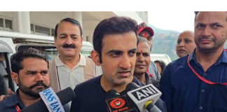 Gautam Gambhir interacting with media persons in Katra during his visit on Saturday.