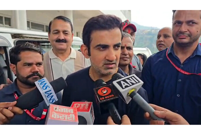 Gautam Gambhir interacting with media persons in Katra during his visit on Saturday.