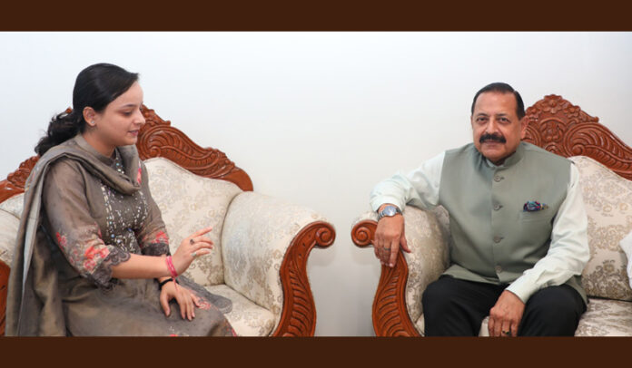 MLA Shagun Parihar during a meeting with Union Minister Dr Jitendra Singh on Friday. MLA Shagun Parihar during a meeting with Union Minister Dr Jitendra Singh on Friday.