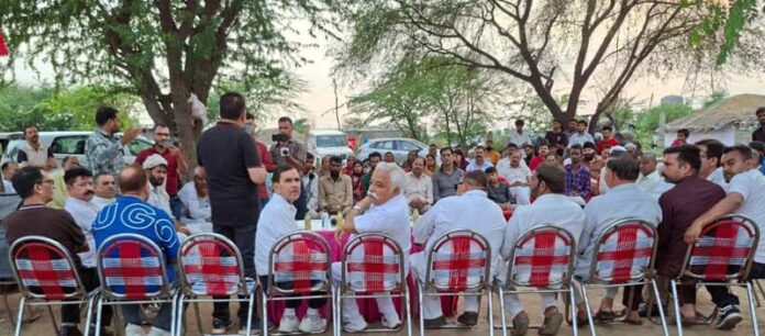 Senior NC leader Ajay Kumar Sadhotra at a public meeting in Bhagwati Nagar area of Jammu.