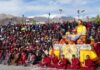 Devotees participating in the concluding ceremony of Sacred Exposition of Holy Relics in Leh on Thursday.
