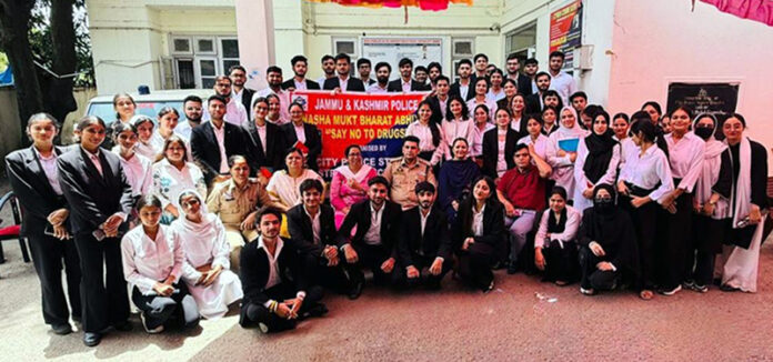 JU Law School students during their visit to City Police Station, Jammu.