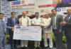 Mayor of Panchkula, Shyam Lal Bansal posing along with others during a function on Saturday.