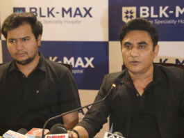 Dr Ajay Sharma from BLK-Max Super Speciality Hospital addressing media on the launch of Hospital's oncology OPD services in Jammu. —Excelsior/Rakesh