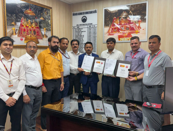 Officials of PNB and SMVDSB signing a MoU in Jammu on Saturday.