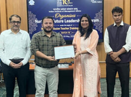 One of the participants being awarded certificate during valedictory of leadership programme at IIM Jammu.