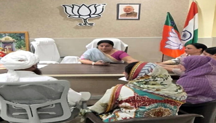 BJP vice president, Priya Sethi during a public grievances camp at Jammu on Monday.