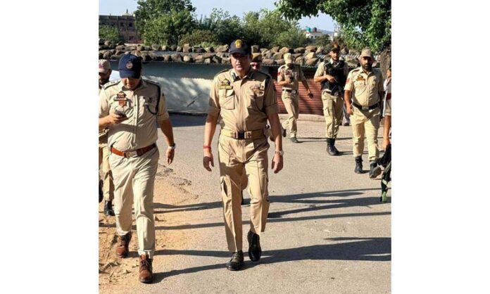 Commandant, Sandeep Mehta leading Route March by 24 JKAP IR Battalion in Udhampur on Thursday.