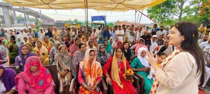 MLA Nagrota Devyani Rana addressing a public meeting at Panjgrain on Tuesday.