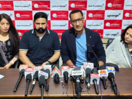 Gurinder Sadra, co founder ASB addressing a press conference in Jammu.