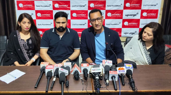 Gurinder Sadra, co founder ASB addressing a press conference in Jammu.