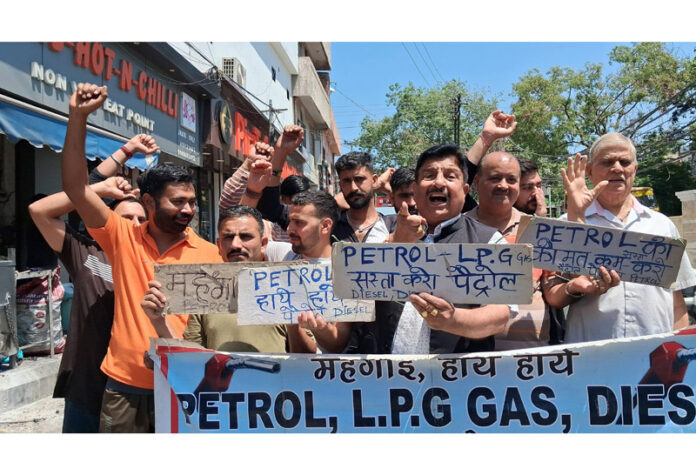 Activists of MSJK raising slogans during a protest demonstration in Jammu on Friday.