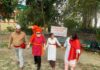 ESRM artists performing during a street play in Jammu on Monday.