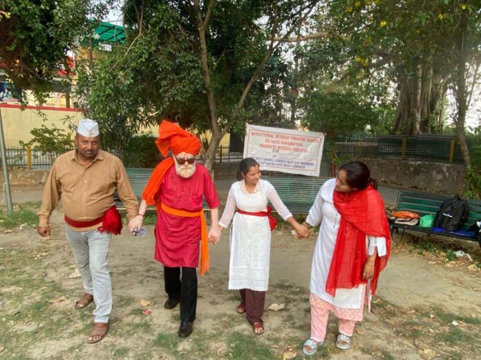 ESRM artists performing during a street play in Jammu on Monday. ESRM artists performing during a street play in Jammu on Monday.