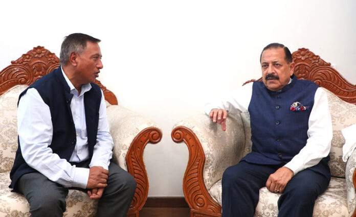 Meghalaya Cabinet Minister, Alexander Laloo Hek calling on Union Minister Dr Jitendra Singh at Kartvaya Bhawan, New Delhi on Monday. Meghalaya Cabinet Minister, Alexander Laloo Hek calling on Union Minister Dr Jitendra Singh at Kartvaya Bhawan, New Delhi on Monday.