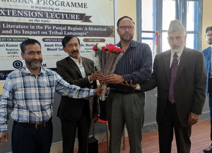 Dignitaries during an event at BGSBU Rajouri on Saturday.