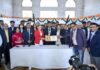 MIT ADT University students create India’s largest RC e-Airplane Dr Mangesh Karad posing along with the students for a group photograph at MIT ADT University on Tuesday.
