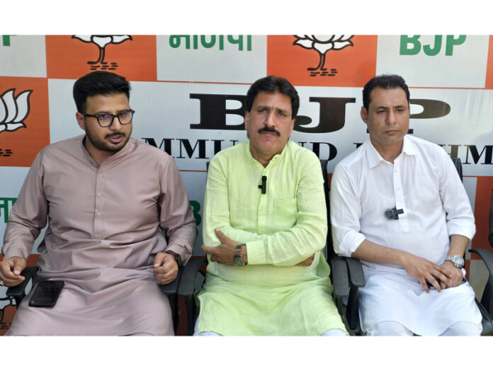 BJP leaders during a press conference in Srinagar on Saturday. - Excelsior/Shakeel