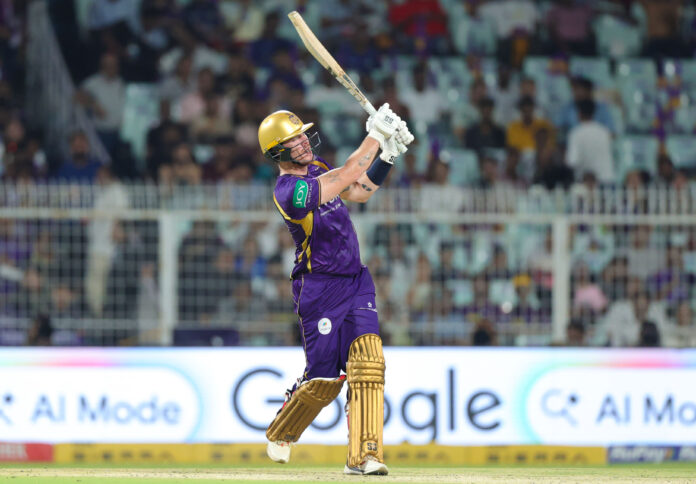 Finn Allen playing a shot during his inning of 93 runs against GT in Kolkata Finn Allen playing a shot during his inning of 93 runs against GT in Kolkata