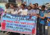 MSJK activists raising slogans during a protest demonstration in Jammu on Monday.