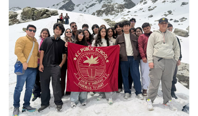 Students of KC Public School posing for a group photograph after reaching the 14,500-ft Saach Pass in Chamba district of Himachal Pradesh during their adventure expedition. Students of KC Public School posing for a group photograph after reaching the 14,500-ft Saach Pass in Chamba district of Himachal Pradesh during their adventure expedition.