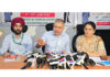 Amit Sharma, CPCO flanked by Director, PIB Jammu, Neha Jalali addressing a press conference in Jammu on Monday. -Excelsior/Rakesh