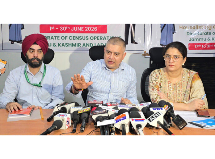Amit Sharma, CPCO flanked by Director, PIB Jammu, Neha Jalali addressing a press conference in Jammu on Monday. -Excelsior/Rakesh Amit Sharma, CPCO flanked by Director, PIB Jammu, Neha Jalali addressing a press conference in Jammu on Monday. -Excelsior/Rakesh