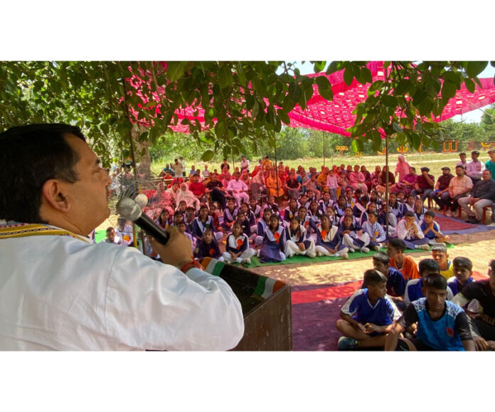 MLA R S Pathania addressing public during a Jan Bhagidari Programme on Saturday. MLA R S Pathania addressing public during a Jan Bhagidari Programme on Saturday.