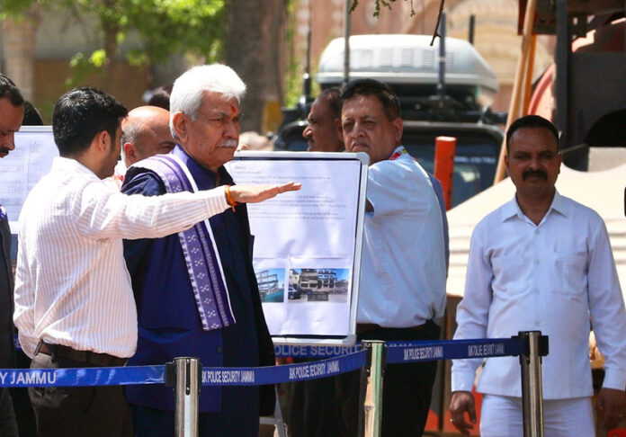 LG Manoj Sinha during visit to Mubarak Mandi Heritage Complex on Monday.