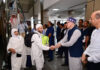 CM Omar Abdullah receiving 1st batch of Hajis at Srinagar airport.