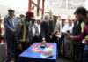 Officials witness first blast at Adit-3, marking the commencement of major construction works for the 240 MV Uri-I Stage-II Hydroelectric Project in Uri on Sunday. -Excelsior/Aabid Nabi
