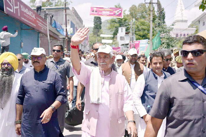 LG Manoj Sinha leading padyatra against drugs in Poonch on Sunday. LG Manoj Sinha leading padyatra against drugs in Poonch on Sunday.