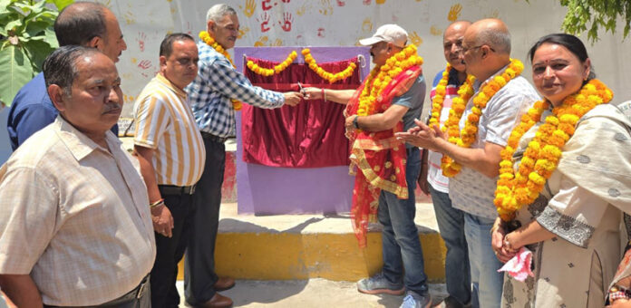 MLA Jammu East Yudhvir Sethi launching tile work at GHSS Jhulaka Mohalla on Saturday. MLA Jammu East Yudhvir Sethi launching tile work at GHSS Jhulaka Mohalla on Saturday.