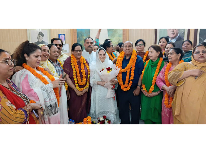 Senior NC leaders, Rattan Lal Gupta, Shamima Firdous, Bimla Luthra and others during party convention in Jammu. Senior NC leaders, Rattan Lal Gupta, Shamima Firdous, Bimla Luthra and others during party convention in Jammu.