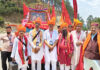Dignitaries posing for a group photograph during flagging off of Mindhal Chandi Mata Yatra in Panchayat Drudhu-Bhaderwah. — Excelsior/Tilak Raj
