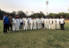 Players posing during a cricket tournament at Jammu University.