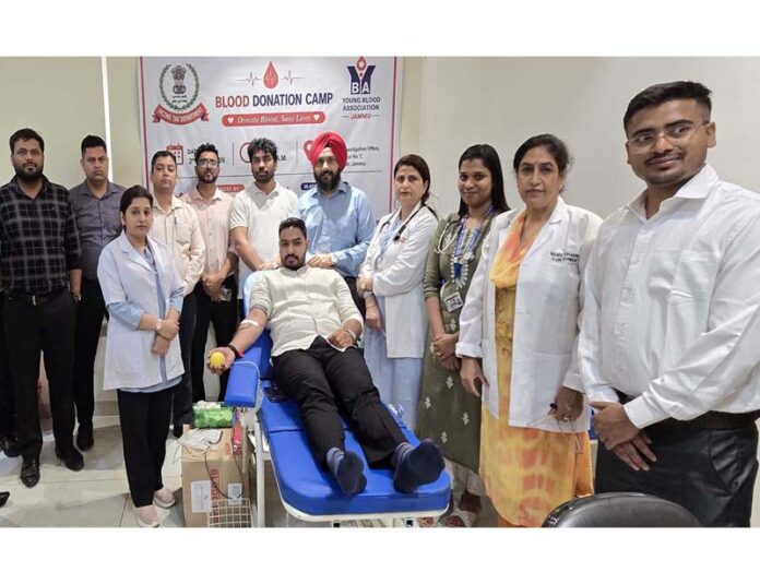 A donor donating blood during a camp organized in Jammu. A donor donating blood during a camp organized in Jammu.