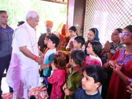 LG during visit to Mata Kheer Bhawani Temple on Friday.