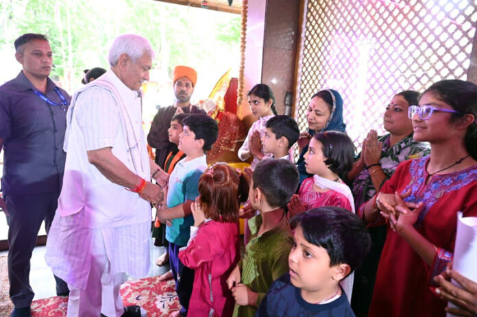LG during visit to Mata Kheer Bhawani Temple on Friday.