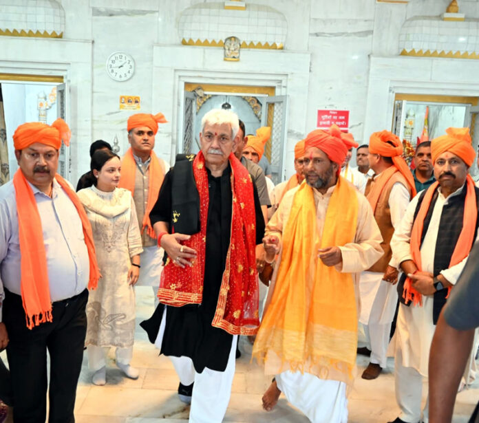 LG paying obeisance at Shri Gauri Shankar Mandir in Kishtwar on Saturday. LG paying obeisance at Shri Gauri Shankar Mandir in Kishtwar on Saturday.