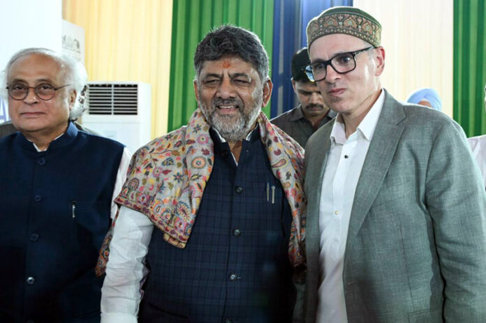 CM Omar Abdullah during meeting with Karnataka CM DK Shivakumar in Bengaluru on Friday. CM Omar Abdullah during meeting with Karnataka CM DK Shivakumar in Bengaluru on Friday.
