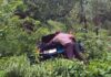 Ill fated car rests in a deep gorge near Gandoh after falling from a road on Tuesday. -Excelsior/Tilak Raj