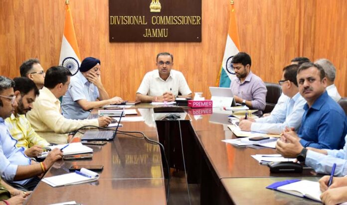 Div Com Ramesh Kumar chairing a meeting at Jammu on Thursday.