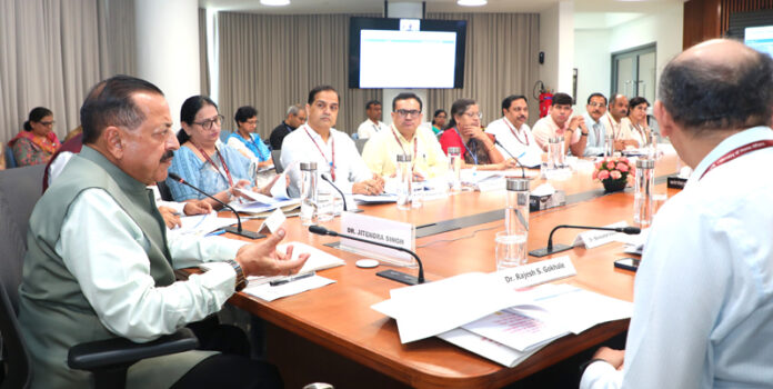 Union Minister Dr Jitendra Singh chairing a Joint Meeting of all Science Secretaries at Kartavya Bhawan, New Delhi on Thursday.