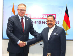 President of the State of Thuringia, Germany, Mario Voigt calling on Union Minister Dr. Jitendra Singh at Kartavya Bhawan, New Delhi.