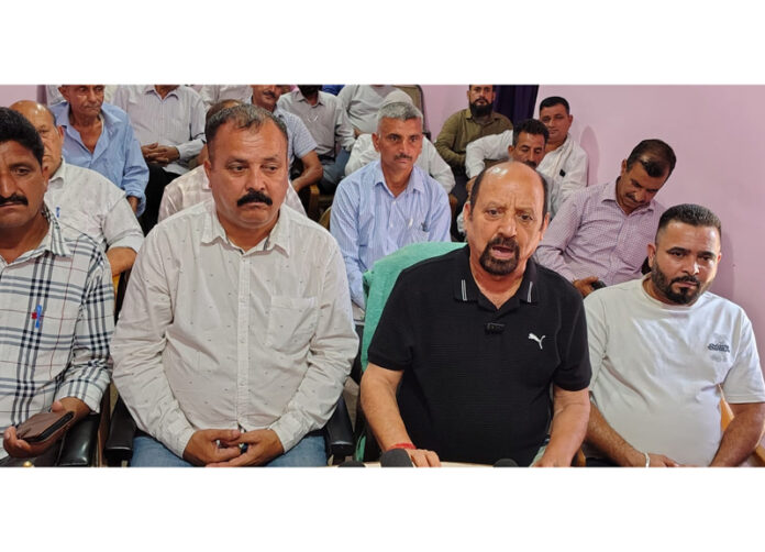 Senior Trade Union leader Som Nath addressing press conference at Udhampur. Senior Trade Union leader Som Nath addressing press conference at Udhampur.