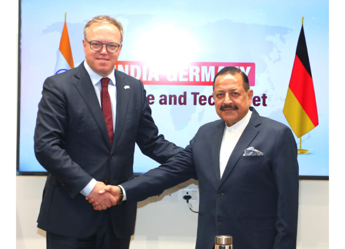 President of the State of Thuringia, Germany, Mario Voigt calling on Union Minister Dr. Jitendra Singh at Kartavya Bhawan, New Delhi.