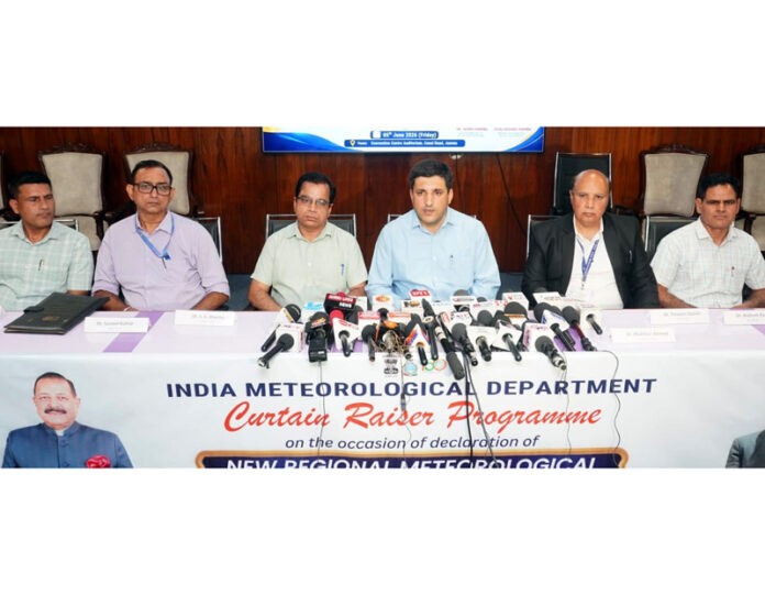Officers of Metrology Department holding curtain raiser press conference at CSIR-IIIM Jammu on Wednesday. -Excelsior/Rakesh